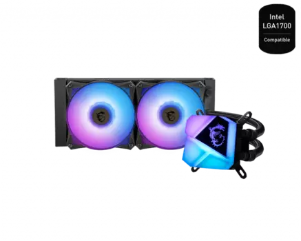 Жидкостное охлаждение MSI MAG CORELIQUID C280 для Socket 115x/2066/2011/2011-3/1356/1366/1200/Socket 1700/AM4/AM3/AM3+/FM1/AM2+/FM2/FM2+, 300 Вт, 2x140мм, ARGB