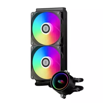 Жидкостное охлаждение PCCooler DA240 для Socket 115x/2066/2011/2011-3/1200/1700/1851/AM5/AM4, 270 Вт, 2x120 мм, ARGB, черный (DA240-BKAWXX-GL)