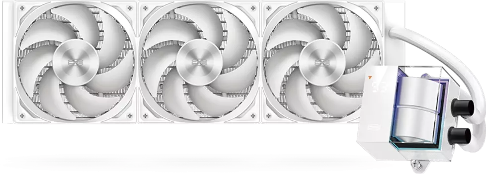 Жидкостное охлаждение PCCooler DS360 WH для Socket 115x/2066/2011/2011-3/1200/1700/1851/AM5/AM4, 310 Вт, 3x120 мм, белый (DS360 WH)