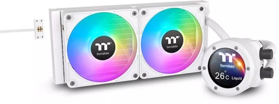 Жидкостное охлаждение Thermaltake TH240 V2 Ultra EX Snow для Socket 115x/2066/2011/2011-3/1200/1700/1851/AM5/AM4/AM3/AM3+/FM1/AM2+/FM2/FM2+, 2x120 мм, ARGB, белый (CL-W425-PL12SW-A)