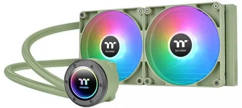 Жидкостное охлаждение Thermaltake TH280 V2 Matcha для Socket 115x/2066/2011/2011-3/1200/1700/1851/AM5/AM4/AM3/AM3+/FM1/AM2+/FM2/FM2+, 2x140 мм, ARGB, зеленый (CL-W375-PL14MG-A)