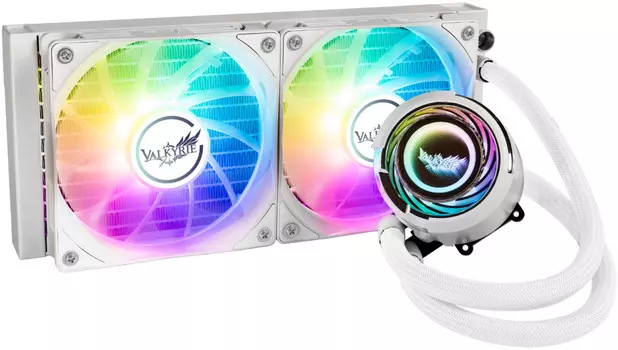 Жидкостное охлаждение Valkyrie Jarn 240 для Socket 115x/2066/2011/2011-3/1200/1700/1851/AM5/AM4, 250 Вт, 2x120 мм, ARGB, белый (VK_JARN-240-ARGB-WH)