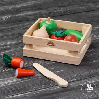 Игровой набор Овощи и грибы для нарезки в ящике