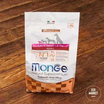 Корм для взрослых собак миниатюрных пород из лосося с рисом Monge Dog Speciality Small ~ 2.5 кг.