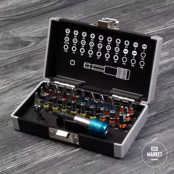 Набор бит, магнитный адаптер, сталь S2, пластиковый кейс, 32 предм., Gross