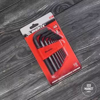Набор ключей имбусовых HEX, 2,0–12 мм, CrV, 9 шт., короткие, оксидированные, Matrix