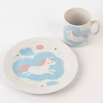 Набор посуды Единорог 2 в 1: кружка, тарелка