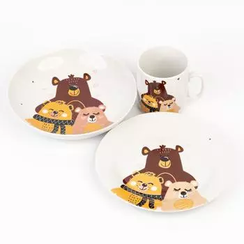 Набор посуды Семья мишек 3 в 1: кружка, тарелка, глубокая тарелка