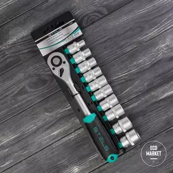 Набор торцевых головок, 1/2", головки 10 - 22 мм, с трещот. ключом, CrV,11 предм., Stels