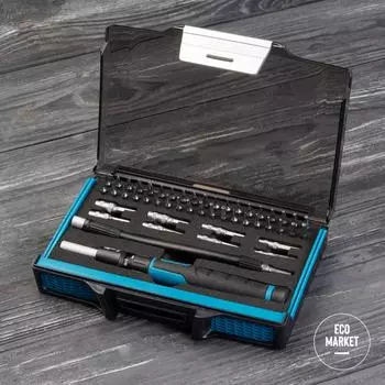 Отвертка с набором бит и торцевых головок для точных работ, гибкий привод., 48 штук, CrMo, Gross