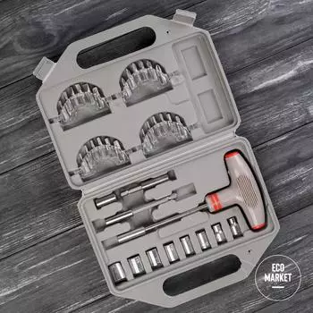 Отвертка с Т-образной эргономичной ручкой и набором насадок, 36 шт., CrV, в пласт. боксе, MTX