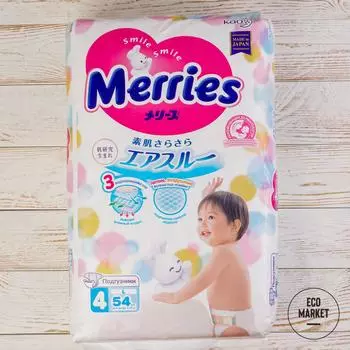 Подгузники Merries для детей, размер L, 9-14 кг ~ 54 шт