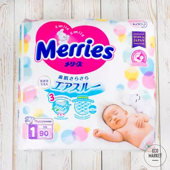 Подгузники Merries для новорожденных NB до 5 кг ~ 90 шт.