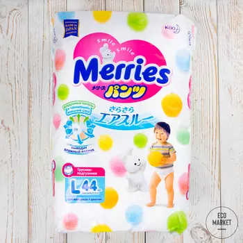 Подгузники-трусики Merries для детей, размер L, 9-14 кг ~ 44 шт