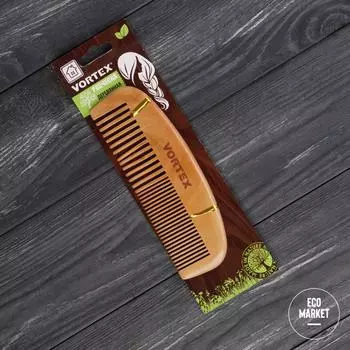 Расческа деревянная, гребень, 16х5 см, с деревянными зубчиками VORTEX