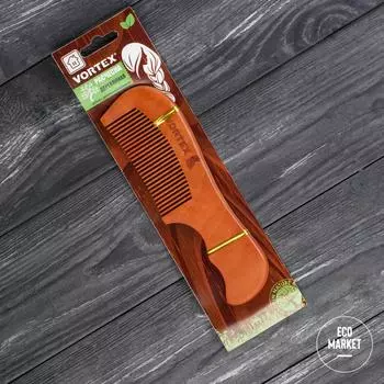 Расческа деревянная, гребень, 17,5х5 см, с деревянными зубчиками VORTEX