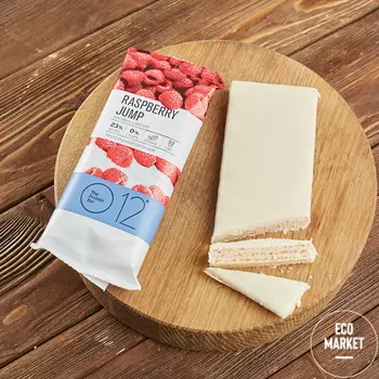 Вафельный батончик с белковой начинкой со вкусом малины и йогурта в белой глазури, О12 ~ 65 г