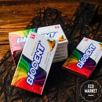 Жевательная резинка без сахара, со вкусом Тропических фруктов Biodent ~ 7 пластинок