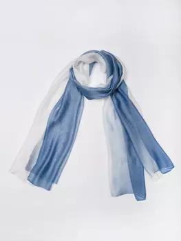 Бело-синий палантин из шелка и вискозы (80*190)