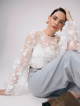 Блуза из прозрачной органзы с цветочным узором XS(42)