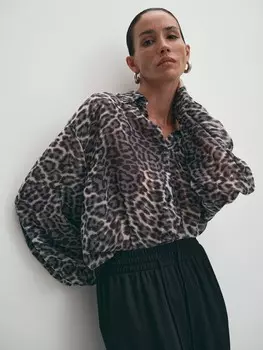 Прозрачная блуза оверсайз с принтом XS(42)