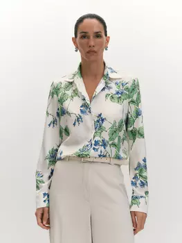 Блуза рубашечного кроя с флоральным принтом L(48)