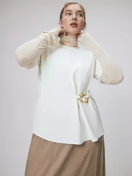 Блуза с асимметрией и пряжкой оригинальной формы 4XL(56)