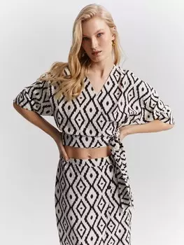 Блуза с принтом на запах XS(42)