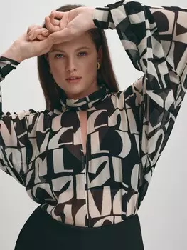 Полупрозрачная блуза с принтом XL(50)