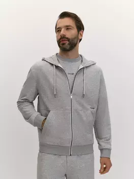 Бомбер из хлопкового трикотажа с капюшоном и брендированным принтом S(48)