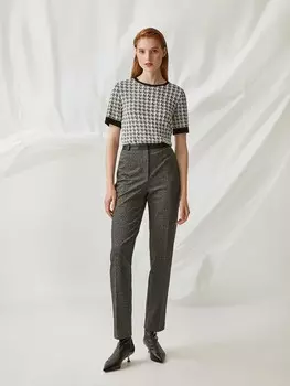 Брюки прямые с поясом из экокожи (48)