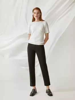 Брюки прямые с поясом из экокожи S(44)