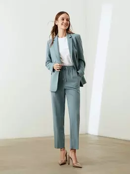 Брюки с эластичным поясом серо-голубые S(44)