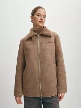 Короткая теплая дубленка на молнии XS(42)