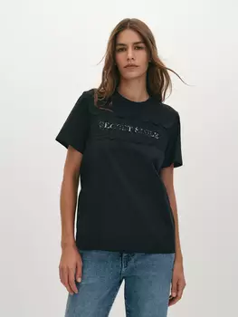 Футболка с лого-принтом и кружевным декором XS(42)