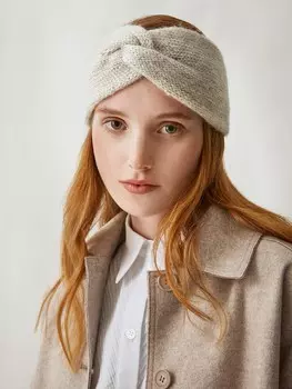 Тёплая повязка из шерсти белого оттенка (54-56)