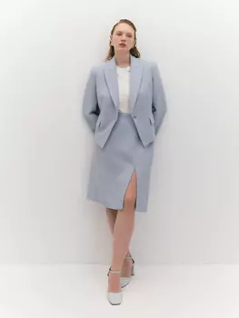 Юбка из шерстяного твида с эффектным разрезом XL(50)