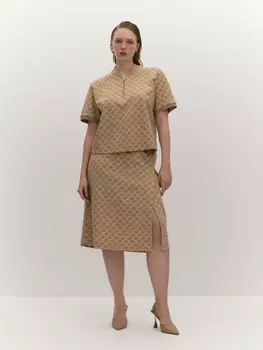 Юбка трапеция из мягкого трикотажа с дизайнерским принтом L(48)