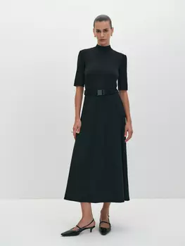 Комбинированное платье с воротником-стойкой и рукавом 1/2 M(46)