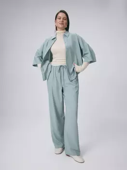 Костюмные прямые брюки на резинке и шнуре M(46)