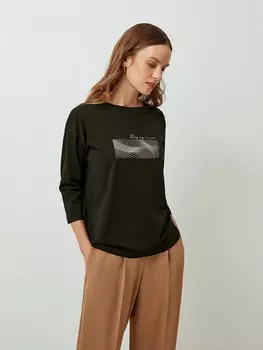 Лонгслив с принтом-напылением чёрный S(44)