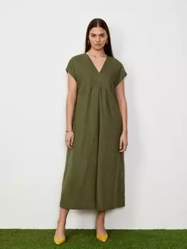 Платье-миди льняное с V-вырезом L(48)