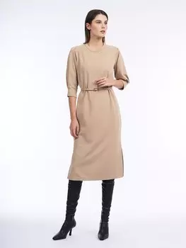 Платье-миди с разрезом бежевое XS(42)