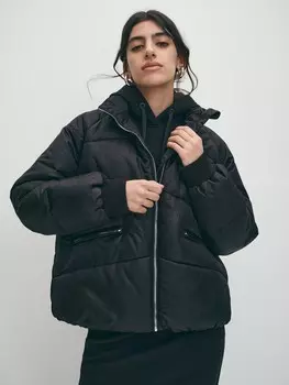 Теплый пуховик с капюшоном на молнии S(44)