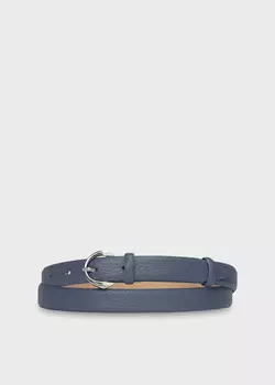 Ремень кожаный с округлой пряжкой синий (90)