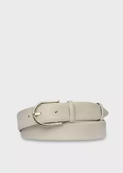 Ремень кожаный серый с округлой пряжкой (90)