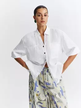 Рубашка льняная с коротким рукавом M(46)