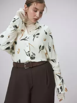 Рубашка с акварельным принтом и высокими разрезами M(46)