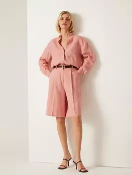 Шорты классического кроя розовые льняные S(44)