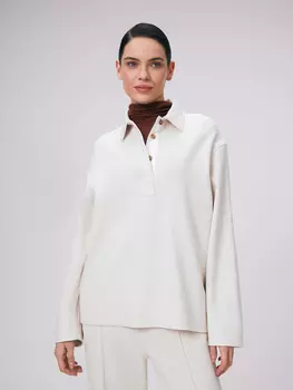 Свитшот из меланжевого хлопка с воротником-поло XS(42)